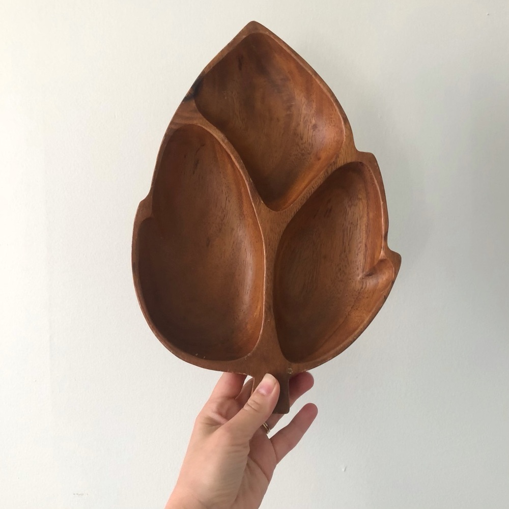• SOLD • Acacia wood leaf sectional bowl